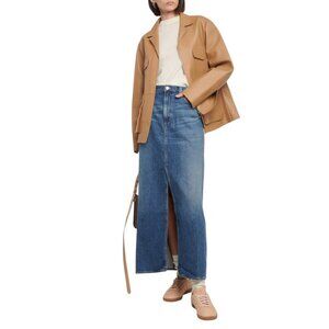 NWT Agolde Leif Denim Maxi Skirt Blue Cotton Blend High Slit Retro 90s Size 33